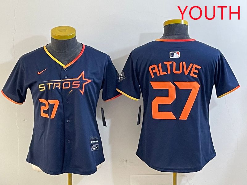 Youth Houston Astros 27 Altuve Drak Blue Three generations Joint Name 2025 Nike MLB Jersey style 4105